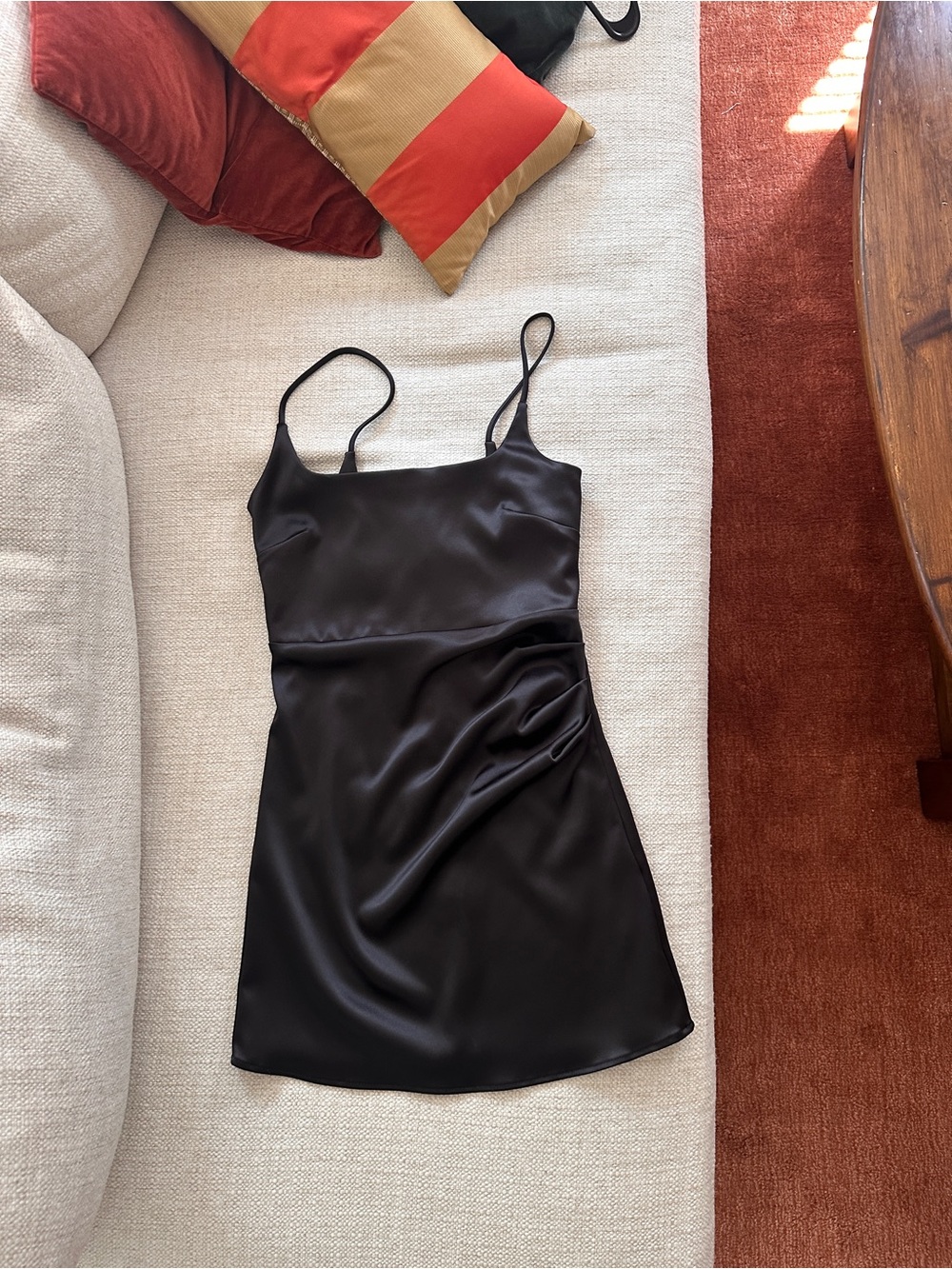 Zara Black Satin Mini Slip Dress with Spaghetti Straps